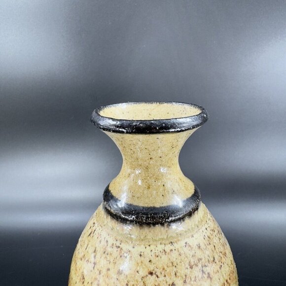 Studio Art Pottery Vase Bottle Shaped Vessel Hand Made Yellow Glazed Carved VTG - Picture 11 of 13